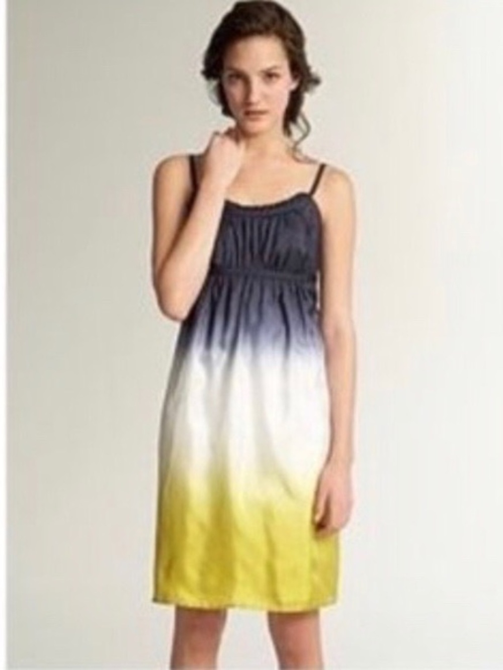 Ann Taylor LOFT Ombre Silk Spaghetti Strap Size 2 Navy Yellow Game Day Dress